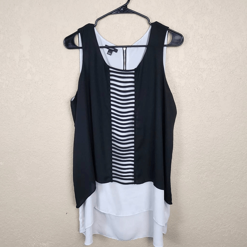 Alfani Black and White Cutout Stripe Tank Top Large (6983)